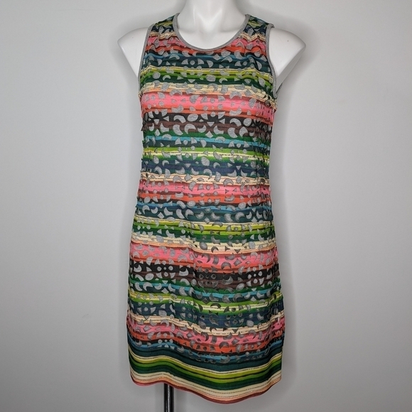 Desigual colorful rainbow laser cut knee length dress S - Picture 2 of 10